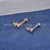 Piercing Minibarbell Aço Cirúrgico Trio Curvo Zircônia Cravada