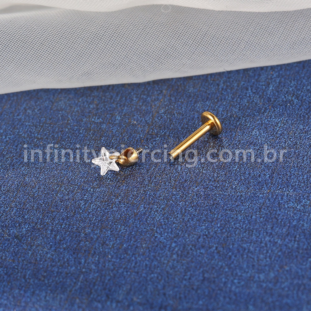 Piercing Labret Titânio Pingente Estrela Zircônia