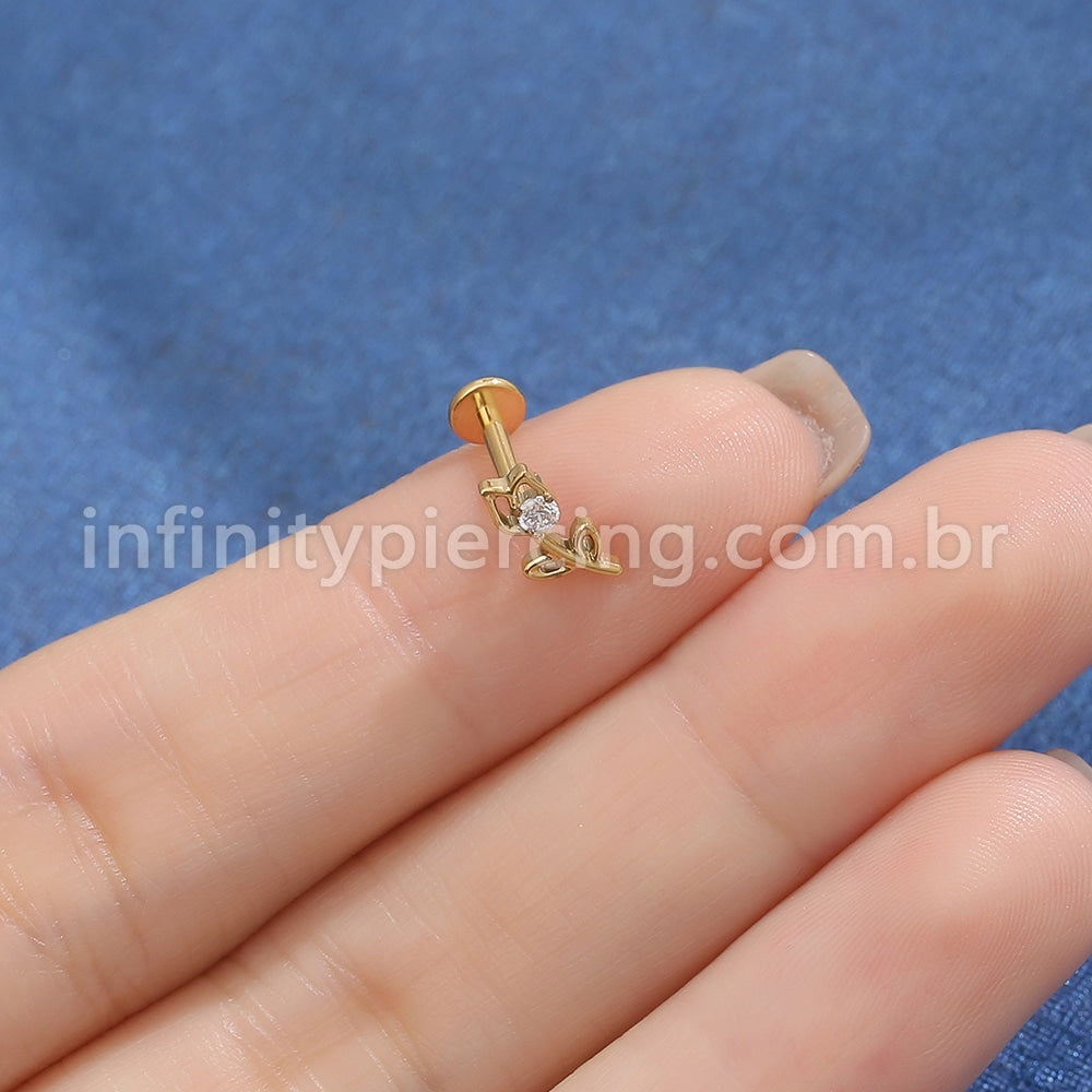 Piercing Labret Titânio Rosa Vazada Zircônia