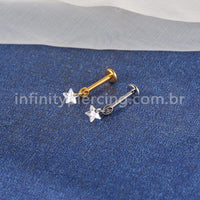 Piercing Labret Titânio Pingente Estrela Zircônia