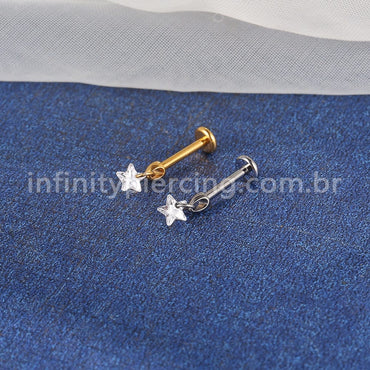 Piercing Labret Titânio Pingente Estrela Zircônia