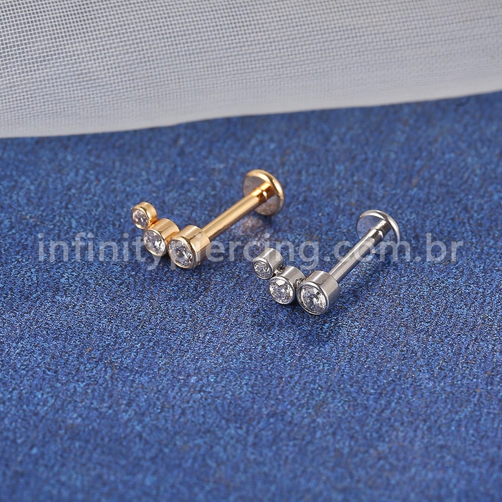 Piercing Labret Aço Cirúrgico Trio Zircônia