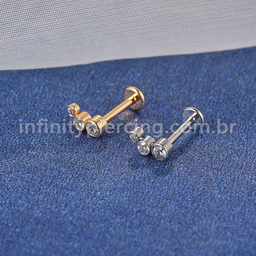 Piercing Labret Aço Cirúrgico Trio Zircônia