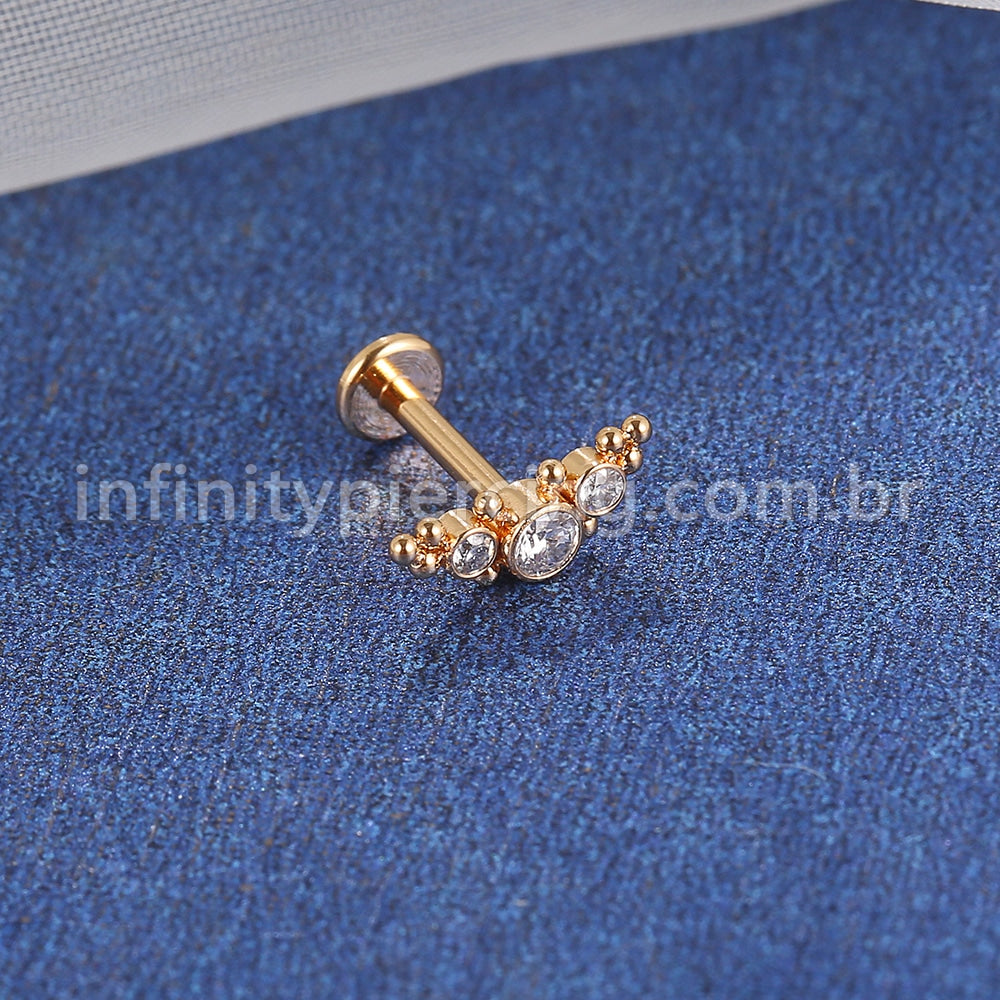 Piercing Labret Aço Cirúrgico Indiano Zircônias