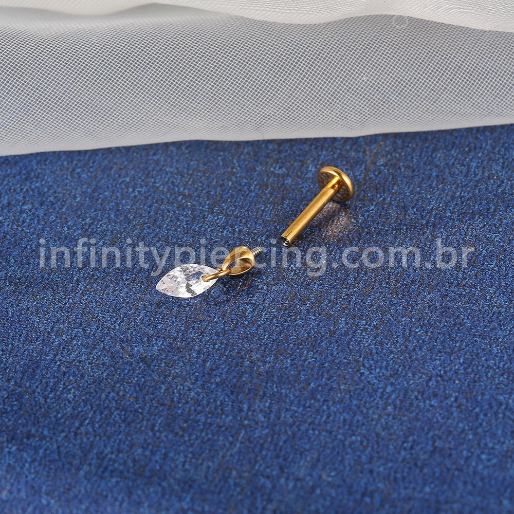 Piercing Labret Titânio Pingente Oval Zircônia