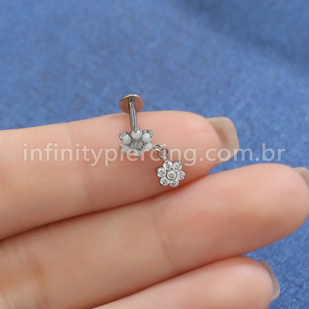 Piercing Labret Titânio Flor Pingente Flor Zircônia