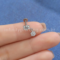 Piercing Labret Titânio Flor Pingente Flor Zircônia