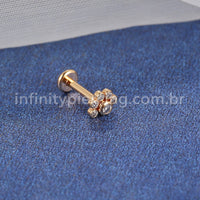 Piercing Labret Aço Cirúrgico Meia Flor Zircônia
