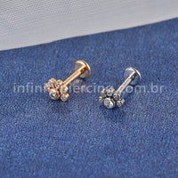 Piercing Labret Aço Cirúrgico Meia Flor Zircônia