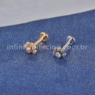 Piercing Labret Aço Cirúrgico Meia Flor Zircônia