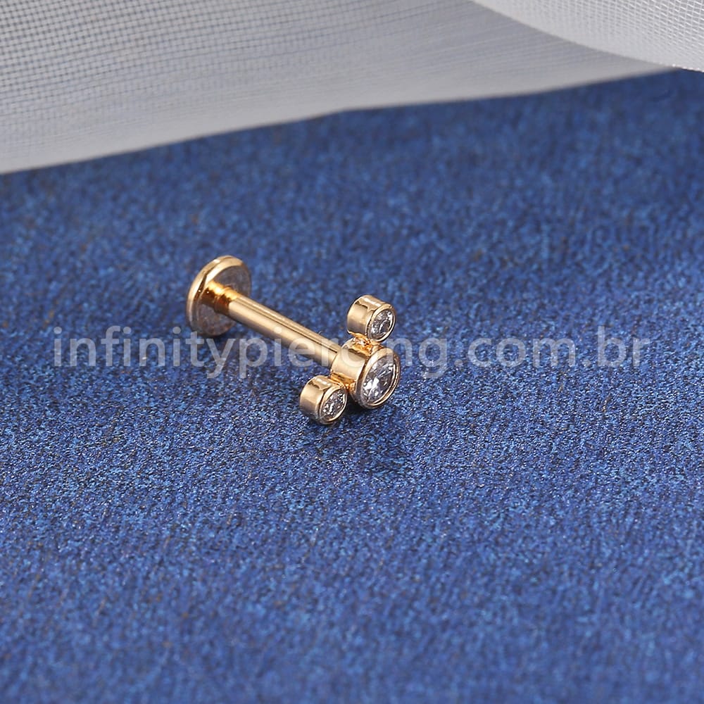 Piercing Labret Aço Cirúrgico Trio Zircônias