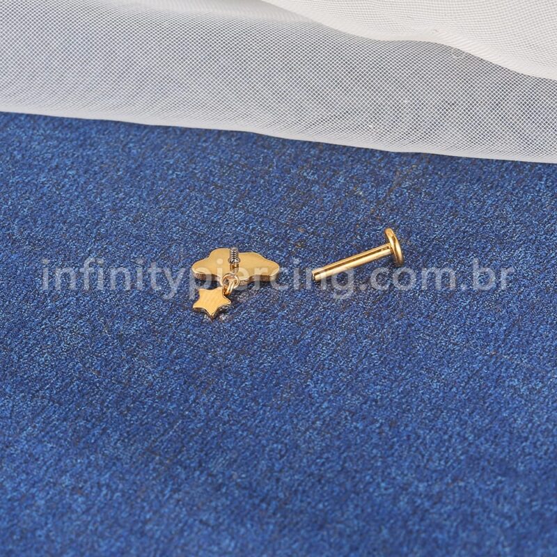 Piercing Labret Titânio Nuvem Com Pingente Estrela