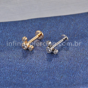 Piercing Labret Aço Cirúrgico Trio Zircônias