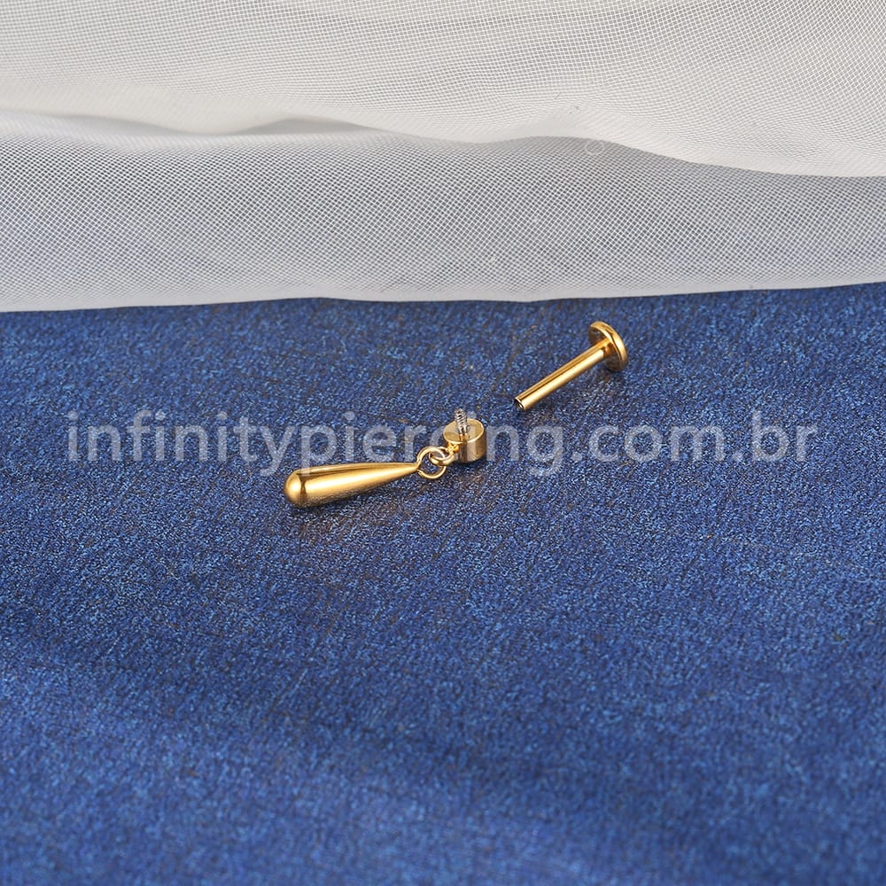 Piercing Labret Titânio Ponto de Luz Com Pingente Gota