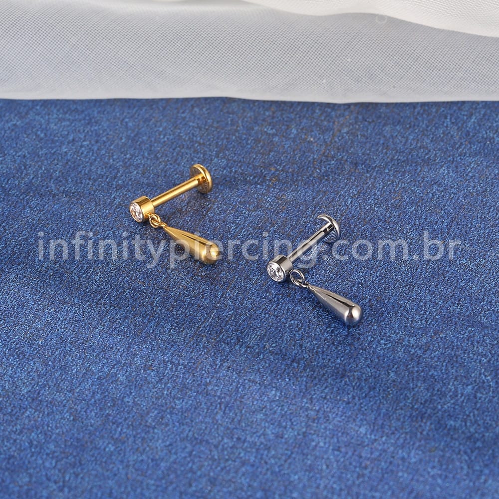 Piercing Labret Titânio Ponto de Luz Com Pingente Gota