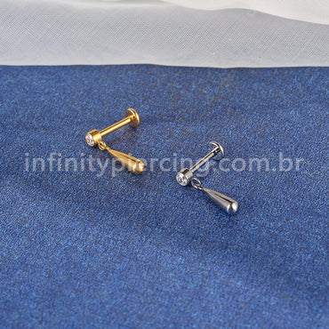 Piercing Labret Titânio Ponto de Luz Com Pingente Gota