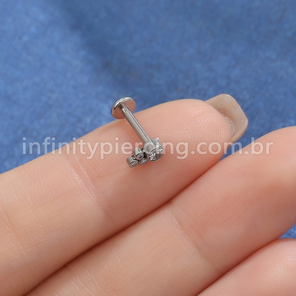Piercing Labret Aço Cirúrgico 4 Zircônias