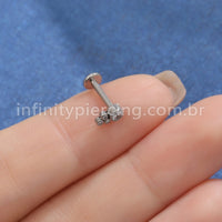 Piercing Labret Aço Cirúrgico 4 Zircônias