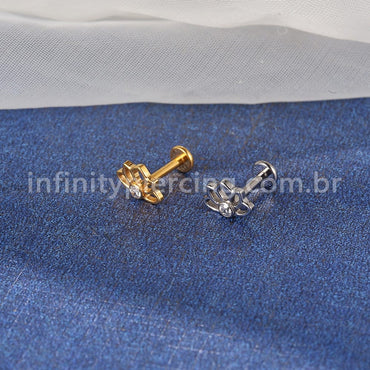 Piercing Labret Titânio Flor De Lotus Zircônia