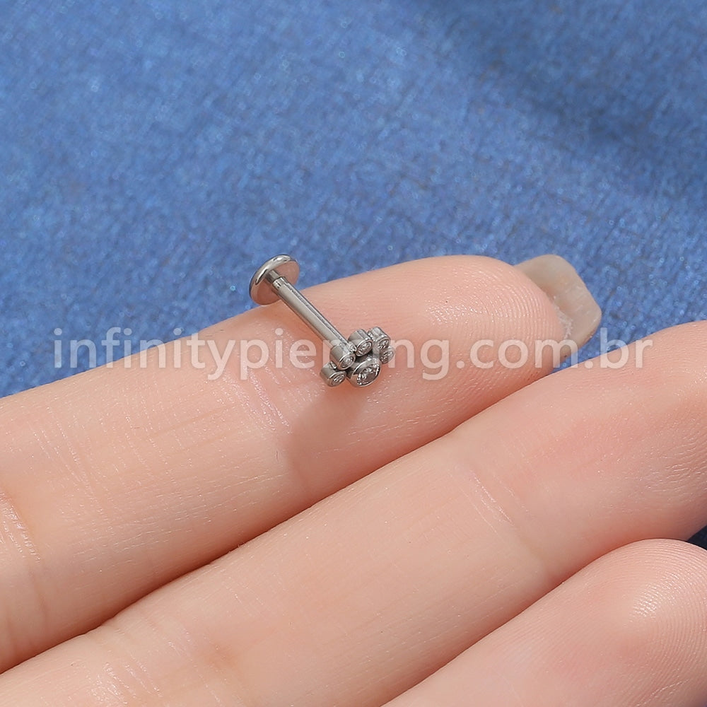 Piercing Labret Aço Cirúrgico Meia Flor Zircônia