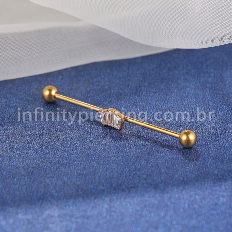 Piercing Transversal Aço Cirurgico Zircônia Coroa
