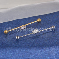 Piercing Transversal Aço Cirurgico Zircônia Coroa