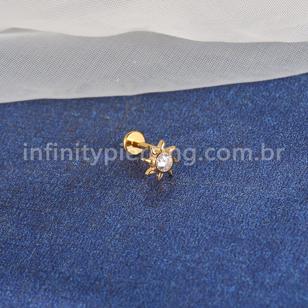 Piercing Labret Titânio Sol Com Zircônia