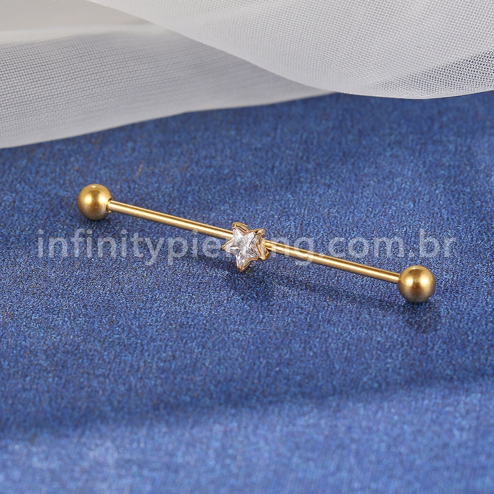 Piercing Transversal Aço Cirúrgico Zircônia Estrela