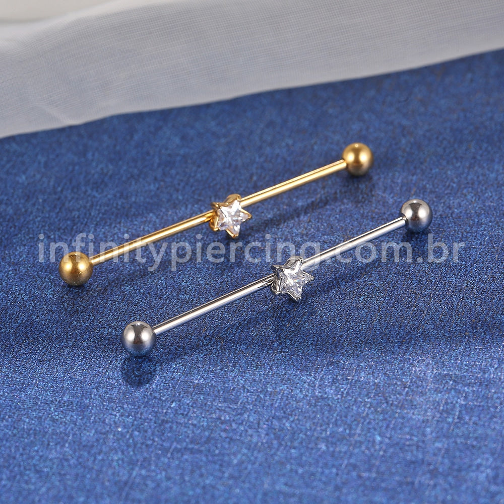 Piercing Transversal Aço Cirúrgico Zircônia Estrela