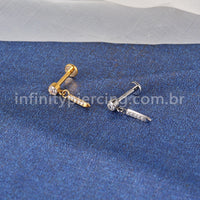 Piercing Labret Titânio Ponto De Luz Pinguente Barra Zircônia