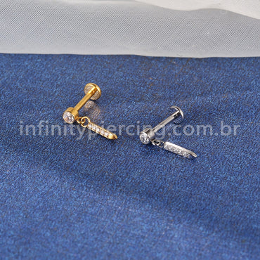Piercing Labret Titânio Ponto De Luz Pinguente Barra Zircônia