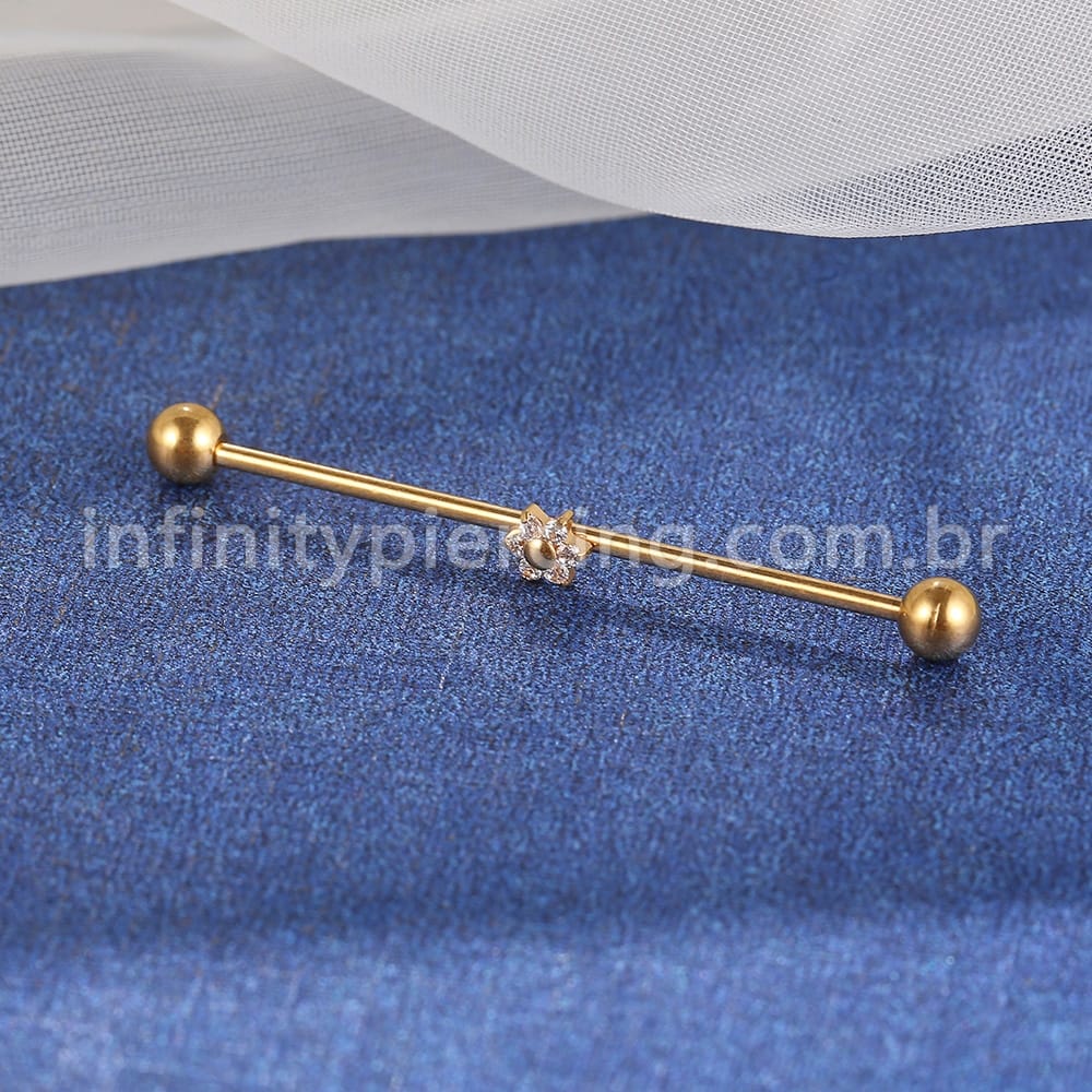 Piercing Transversal Aço Cirurgico Zircônia Flor