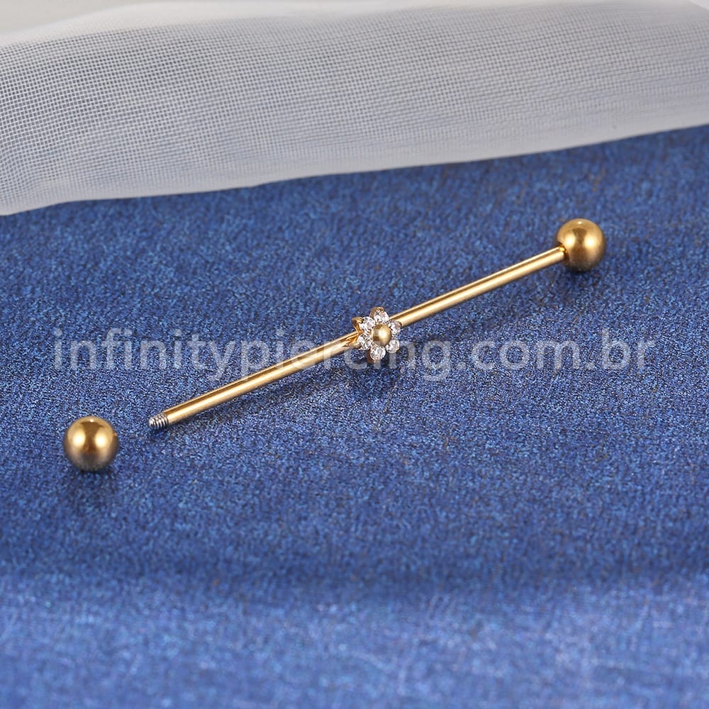 Piercing Transversal Aço Cirurgico Zircônia Flor