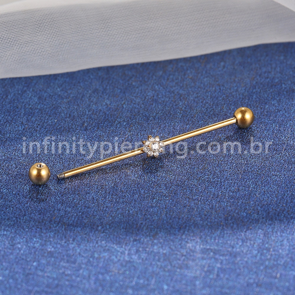 Piercing Transversal Aço Cirurgico Zircônia Mini Flor