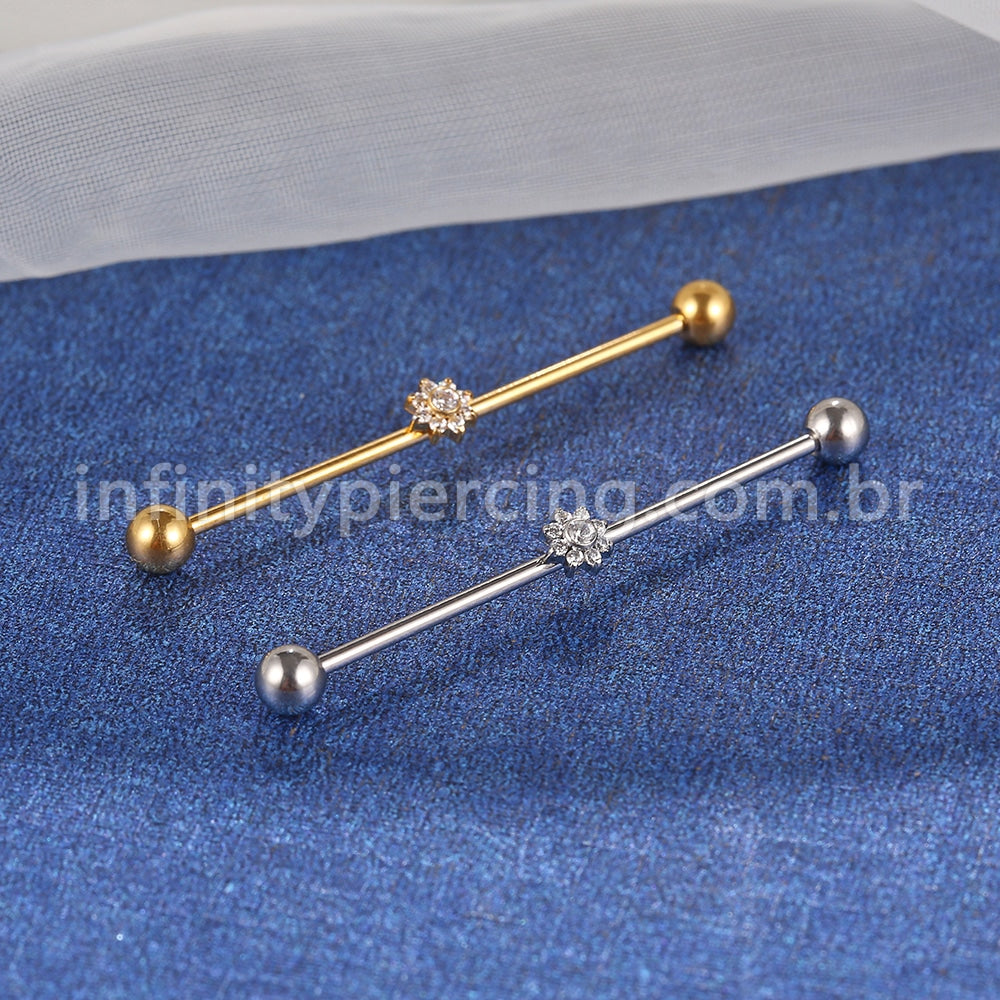 Piercing Transversal Aço Cirurgico Zircônia Mini Flor