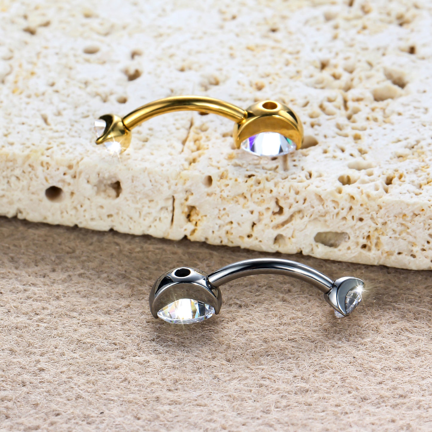 Conjunto Anel Umbilical Duas Cores Titânio