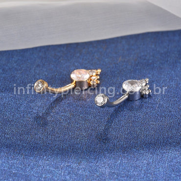 Piercing Banana Aço Cirúrgico Indiano 7 Zircônias Cravada