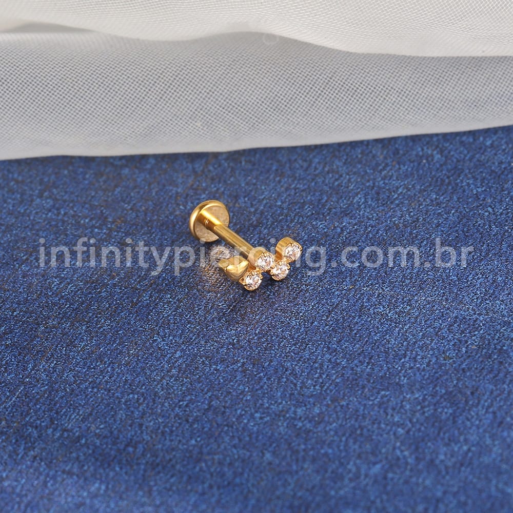 Piercing Labret Titânio 4 Zircônias Redonda