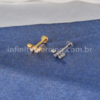 Piercing Labret Titânio 4 Zircônias Redonda