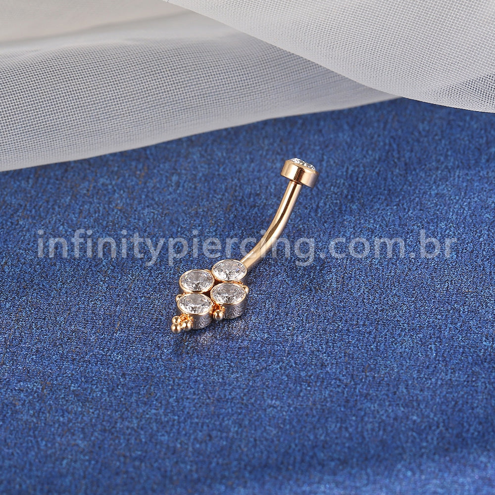 Piercing Banana Aço Cirúrgico Indiano 4 Zircônias Cravada