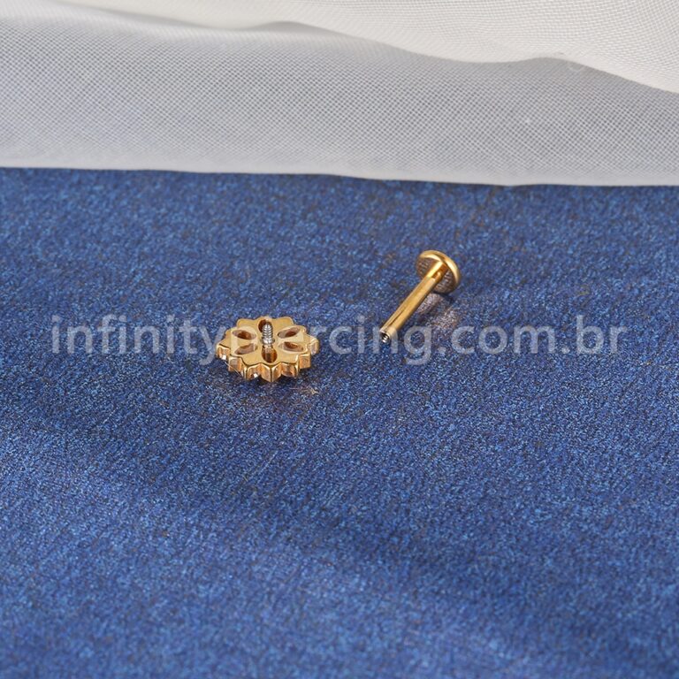 Piercing Labret Titânio Flor Vazada Com Zircônia