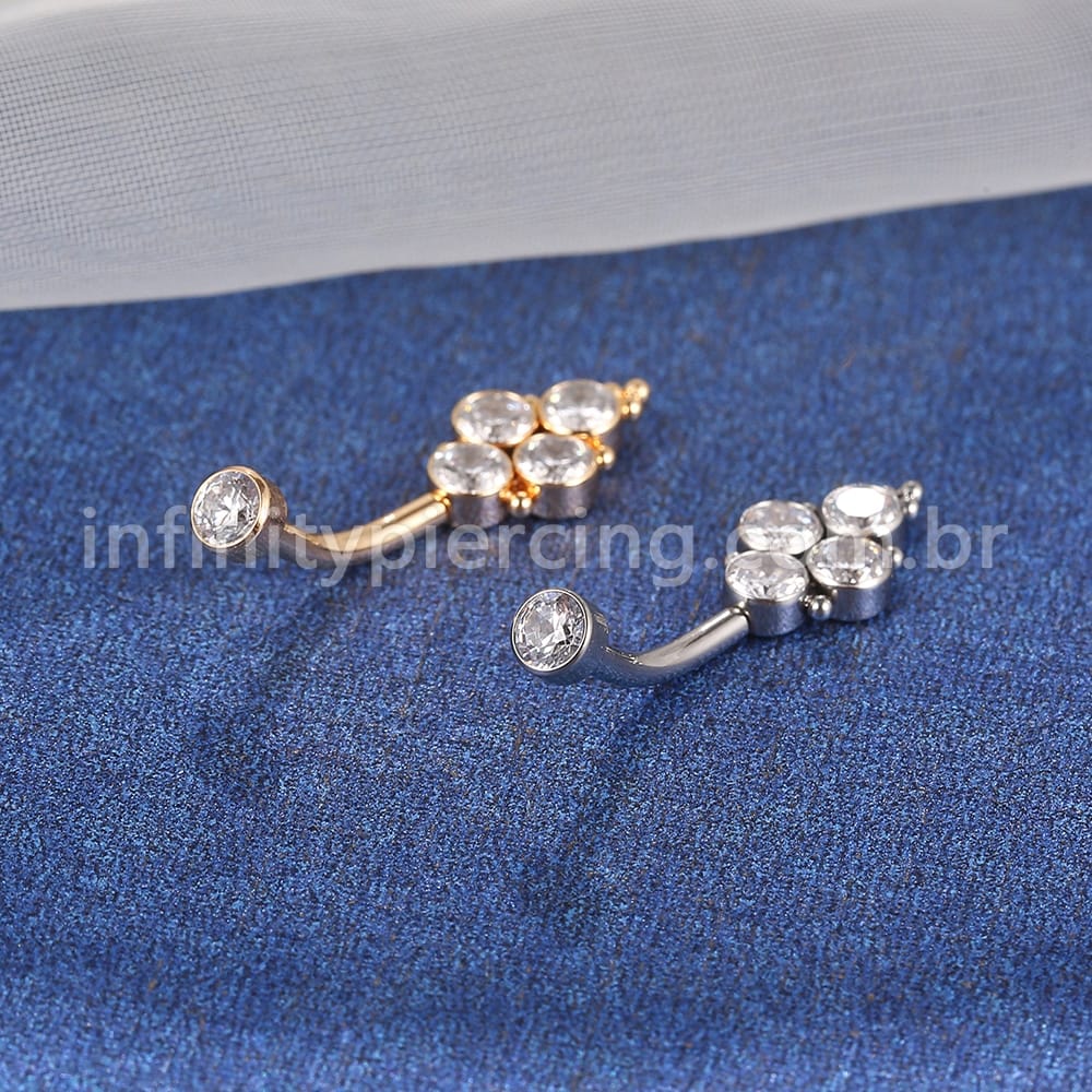 Piercing Banana Aço Cirúrgico Indiano 4 Zircônias Cravada
