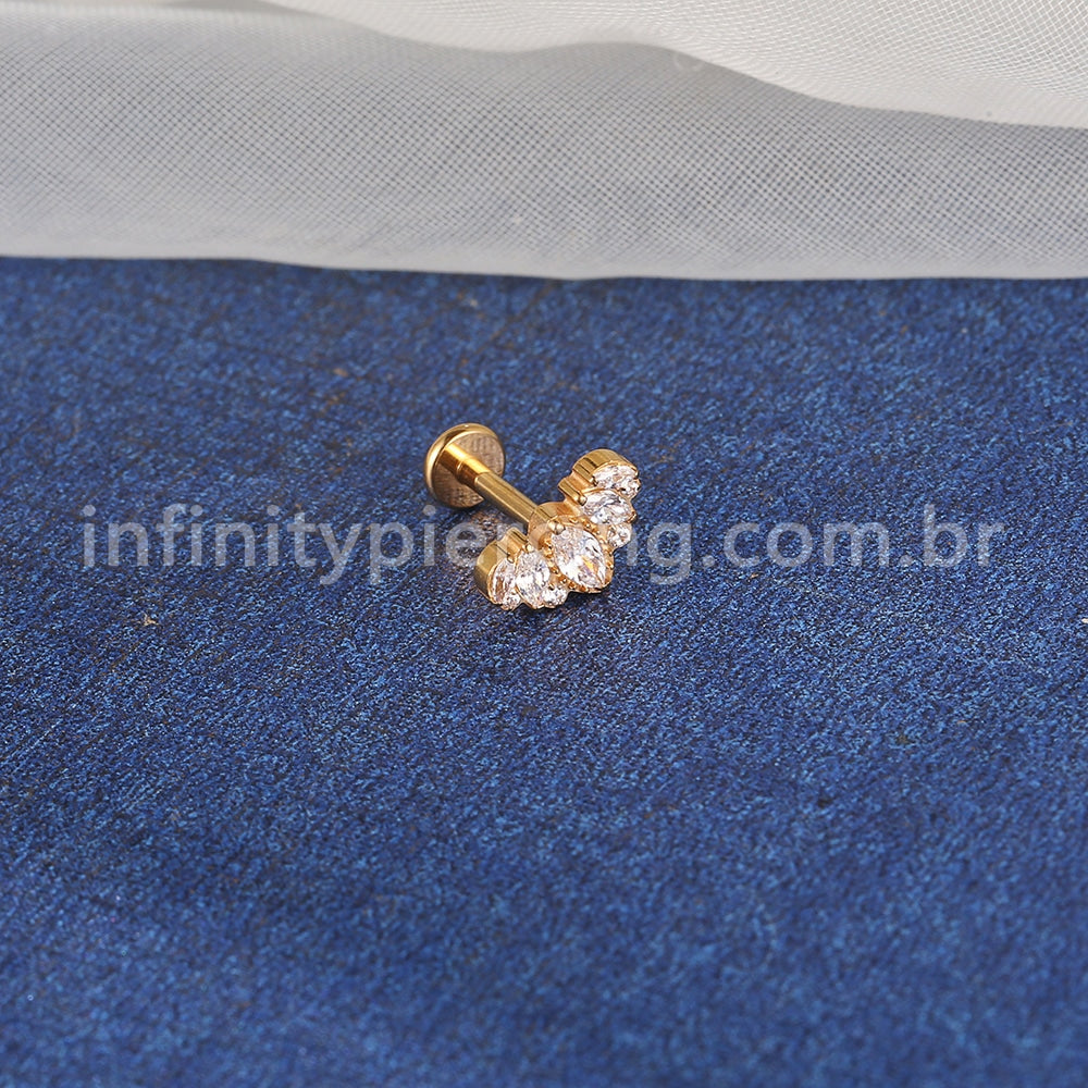 Piercing Labret Titânio Coroa Com 5 Zircônias