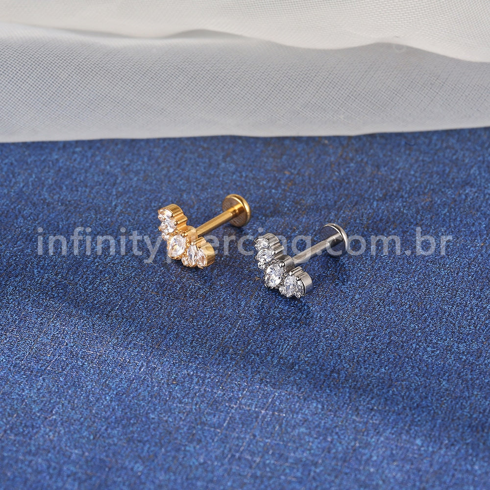 Piercing Labret Titânio Coroa Com 5 Zircônias