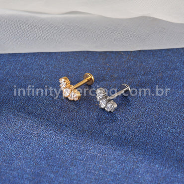 Piercing Labret Titânio Coroa Com 5 Zircônias