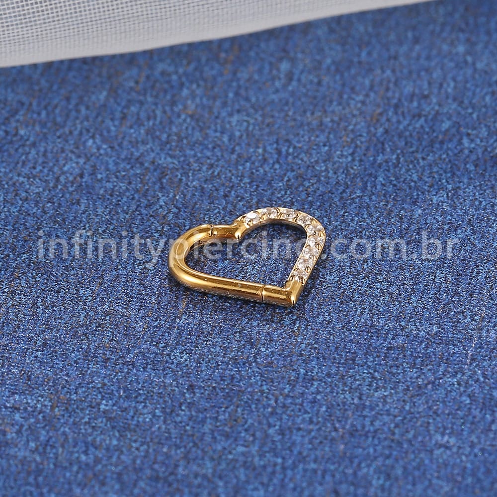Piercing Coração Titânio Segmento Articulado Zircônia Cravejada