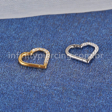 Piercing Coração Titânio Segmento Articulado Zircônia Cravejada