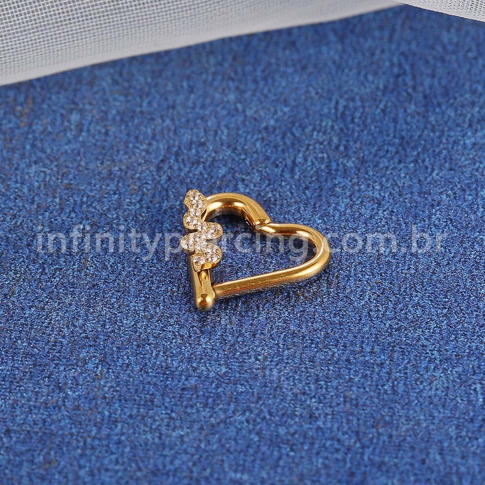 Piercing Coração Aço Cirúrgico Segmento Articulado Cobra Zircônia Cravejada