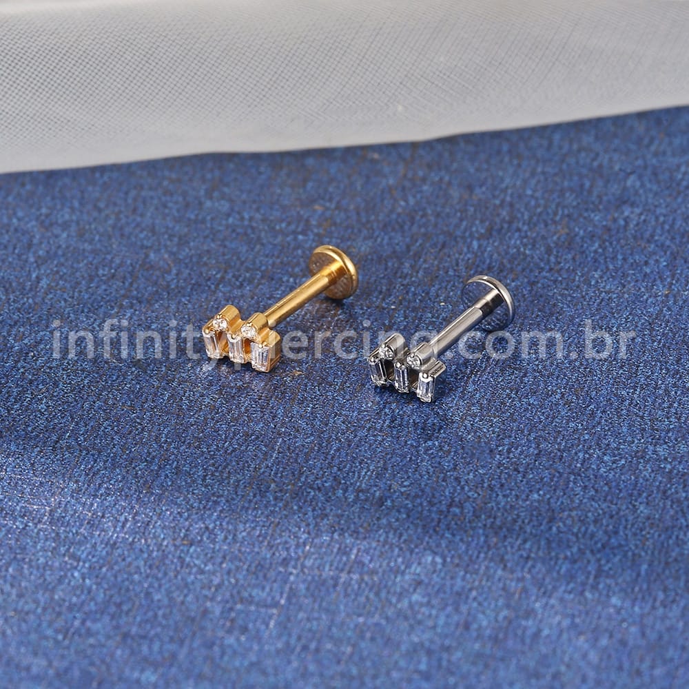 Piercing Labret Titânio 5 Mini Zircônias