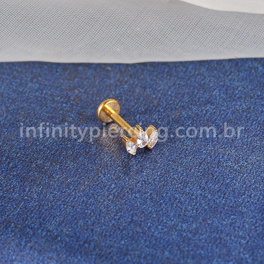 Piercing Labret Titânio 3 Zircônias